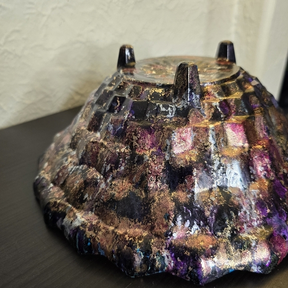 HANDCRAFTED Upcycled Glass Abstract Dish HANDPAINTED Tabletop Art Decor Bowl - Picture 8 of 17